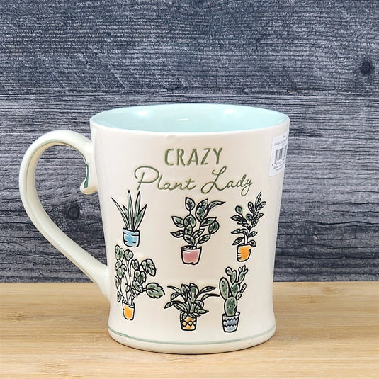Floral Crazy Plant Lady Coffee Mug Embossed Tea Cup Ceramic Blue Sky 17oz