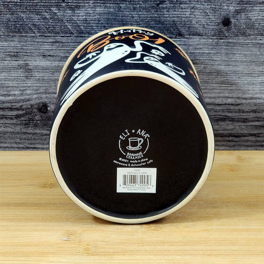 Halloween Ghosts Canister and Bamboo Lid Embossed 4" Ceramic Jar Blue Sky Orange