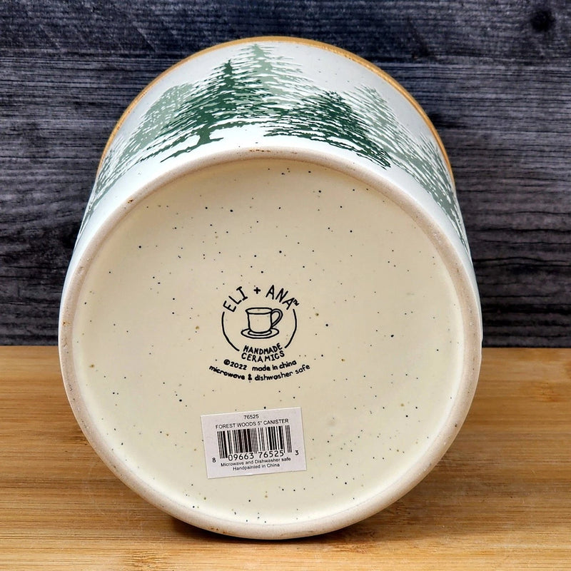 Load image into Gallery viewer, Forest Woods Tree's Canister &amp; Bamboo Lid Embossed Ceramic Green Jar Blue Sky 5"
