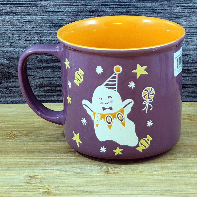 Load image into Gallery viewer, Whimsical Ghost Halloween Coffee Mug Ceramic Tea Cup Orange Purple Blue Sky 17oz
