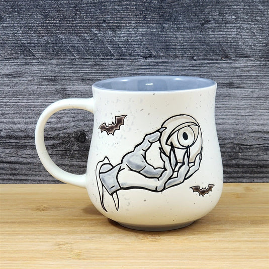 Gothic Skeleton Hand Eye Coffee Mug Halloween Bat Ceramic Tea Cup Blue Sky 18oz
