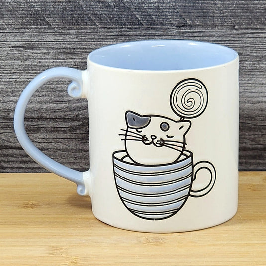 Cat Lover Coffee Mug Large 21oz Embossed Ceramic Tea Cup by Blue Sky Blue Inside