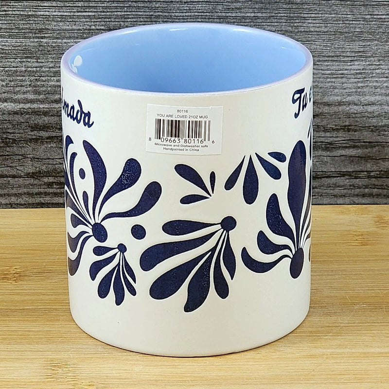 Load image into Gallery viewer, You are Loved Spanish Coffee Mug Cup Ceramic Embossed Blue 21oz by Blue Sky
