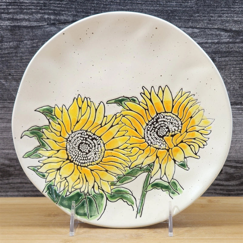 Load image into Gallery viewer, Sunflower Salad Plate 8" Embossed Ceramic Summer Yellow Flowers by Blue Sky
