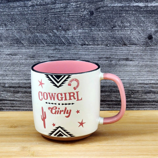Pink Cowgirls Country Western Coffee Mug Southwest Ceramic Tea Cup Blue Sky 17oz