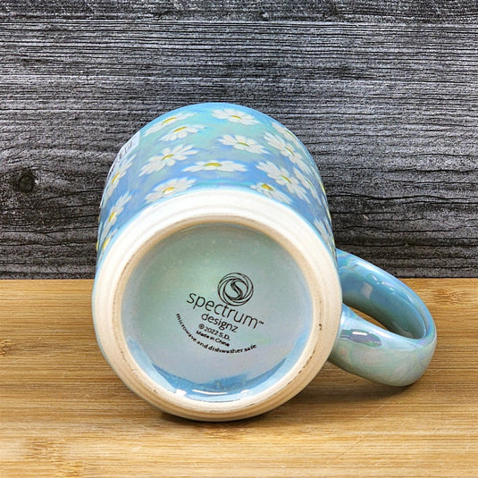 Coffee Mug White Daisy Summer Yellow Tea Cup Ceramic Embossed Blue Sky 18oz