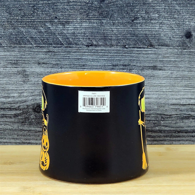 Load image into Gallery viewer, Whimsical Black Orange Halloween Mug Witch Cat Jack-O-Lanterns Ceramic Blue Sky
