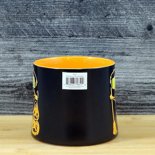 Whimsical Black Orange Halloween Mug Witch Cat Jack-O-Lanterns Ceramic Blue Sky