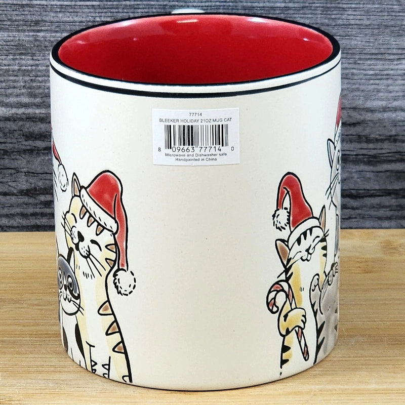 Load image into Gallery viewer, Christmas Cats in Santa Hat Ceramic Mug Blue Sky Ceramic Red Cup Holiday 21oz
