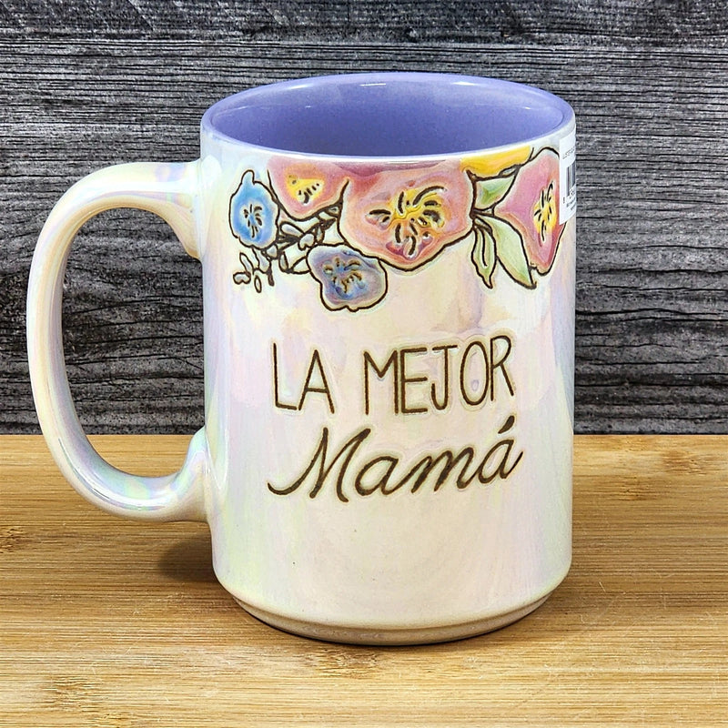 Load image into Gallery viewer, Spanish Coffee Mug La Mejor Mama "Best Mom" Cup Floral Blue Sky Ceramic 18oz
