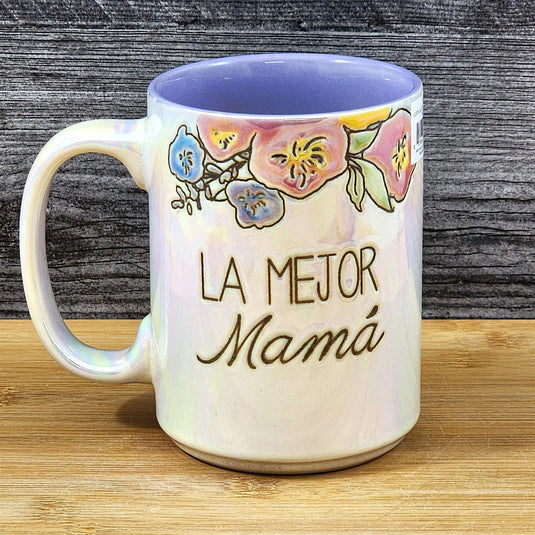 Spanish Coffee Mug La Mejor Mama "Best Mom" Cup Floral Blue Sky Ceramic 18oz