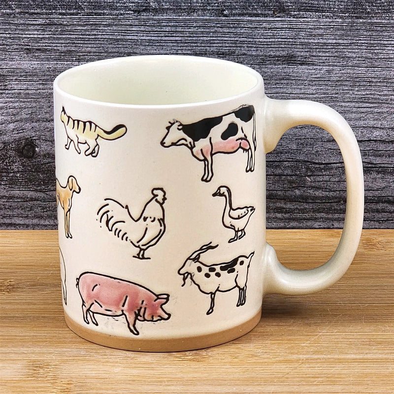 Load image into Gallery viewer, Coffee Mug Rustic Farm Animals Cow Pig Rooster Dog Ceramic Tea Cup Blue Sky 16oz
