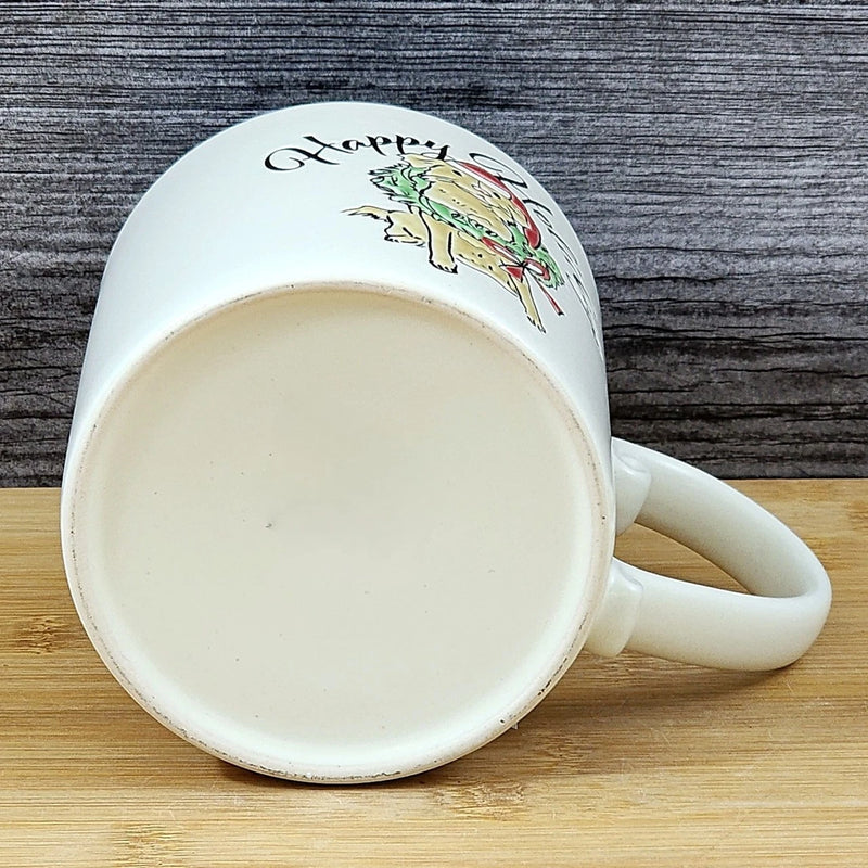 Load image into Gallery viewer, Christmas Dog in Santa Hat Wreath Ceramic Mug Blue Sky Ceramic Green Cup 21oz
