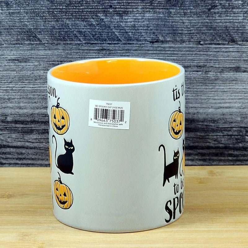 Load image into Gallery viewer, Halloween Black Cat Coffee Mug Pumpkins Ceramic Orange Tea Cup Blue Sky 21oz
