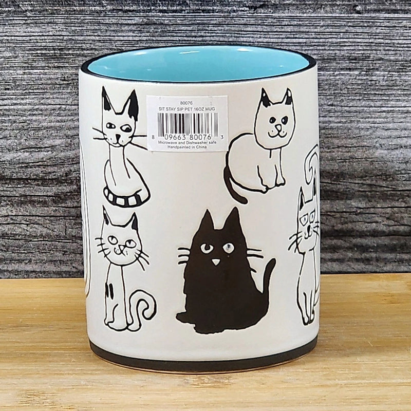 Load image into Gallery viewer, Cat Lover Coffee Mug Whimsical Ceramic Black Tea Cup by Blue Sky Embossed 16oz
