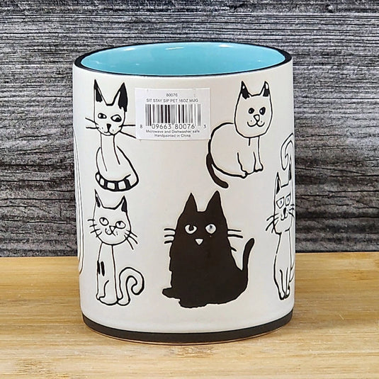 Cat Lover Coffee Mug Whimsical Ceramic Black Tea Cup by Blue Sky Embossed 16oz