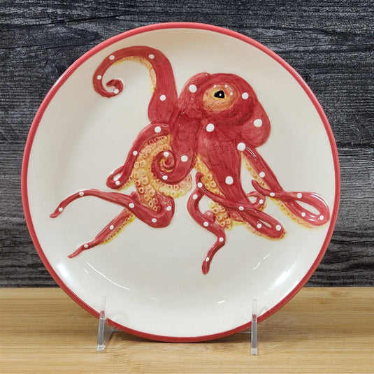 Octopus Salad Plate Embossed Ceramic 8" Serving Sea Nautical Blue Sky Goldminc