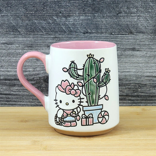Hello Kitty Holiday Cactus Coffee Mug Ceramic Pink Tea Cup Blue Sky Embossed