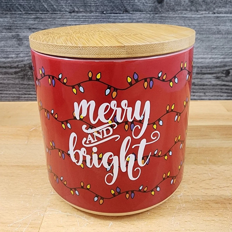 Load image into Gallery viewer, Christmas Holiday Canister &amp; Bamboo Lid Embossed 4" Ceramic Jar Blue Sky Green
