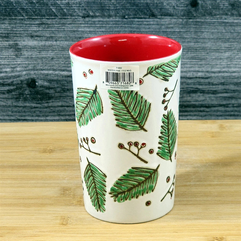 Load image into Gallery viewer, Coffee Mug Christmas Winter Pine Holiday Red Embossed Cup Ceramic Blue Sky 17oz
