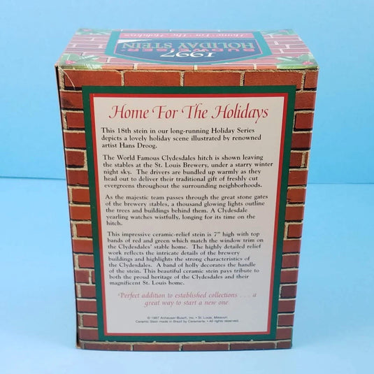 1997 Budweiser Christmas Stein Home For The Holidays Mug COA Ceramarte CS313