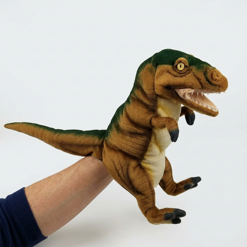 Load image into Gallery viewer, T Rex Brown Dinosaur Hand Puppet Doll Hansa Real Looking Plush Learning Toy
