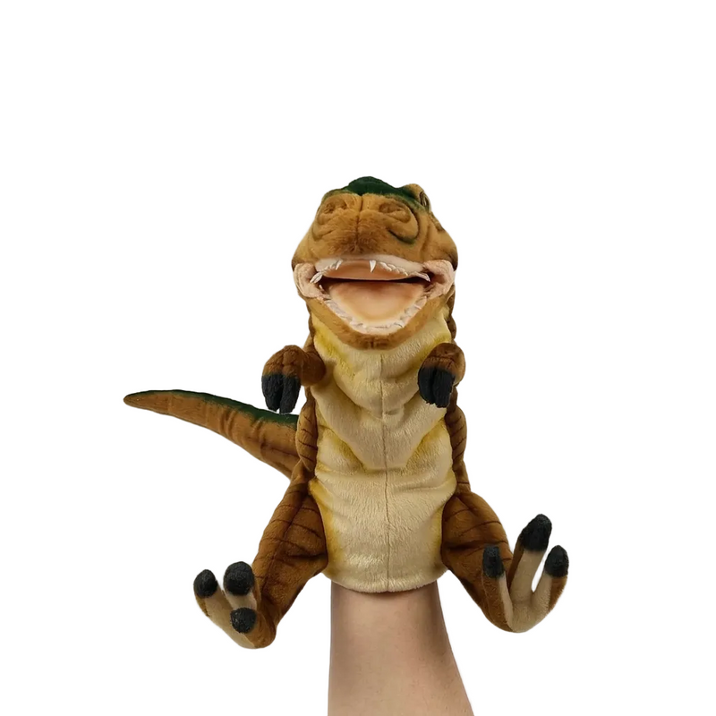 Load image into Gallery viewer, T Rex Brown Dinosaur Hand Puppet Doll Hansa Real Looking Plush Learning Toy
