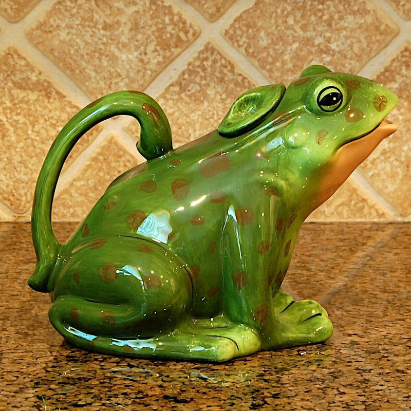 Load image into Gallery viewer, Green Frog Teapot Decorative Home Décor Tea Pot Server by Blue Sky Clayworks
