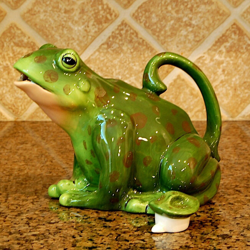 Load image into Gallery viewer, Green Frog Teapot Decorative Home Décor Tea Pot Server by Blue Sky Clayworks
