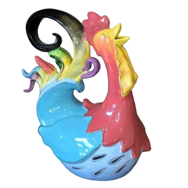 Load image into Gallery viewer, Frisco Falsetto Rooster Teapot Animal Ceramics Tea Pot Blue Sky Heather Goldminc
