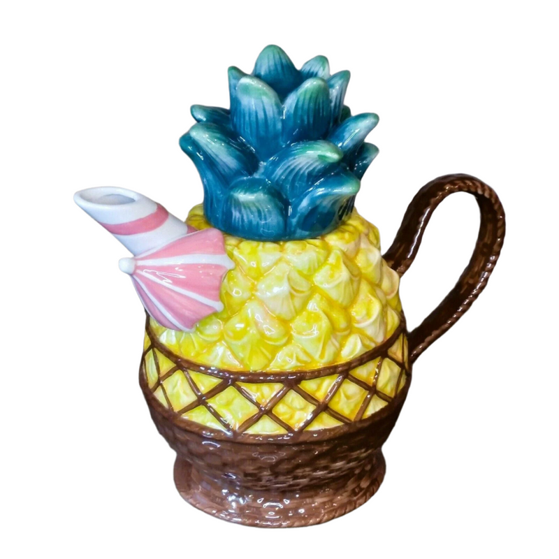 Load image into Gallery viewer, Pineapple Teapot Ceramics Collectable Flower Tea Pot Blue Sky Heather Goldminc
