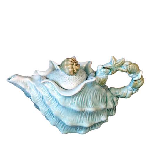 Shell Teapot Blue Decorative Sea Life Conch Cermics Decor Tea Pot by Blue Sky