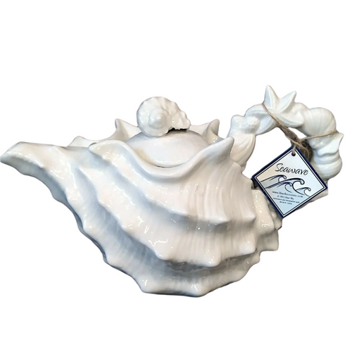 Shell Teapot White Decorative Sea Life Ceramics Decor Tea Pot Server by Blue Sky