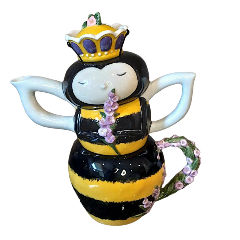 Load image into Gallery viewer, Jea with Queen Bee Tea for One Teapot Animal Ceramics Décor by Blue Sky Goldminc
