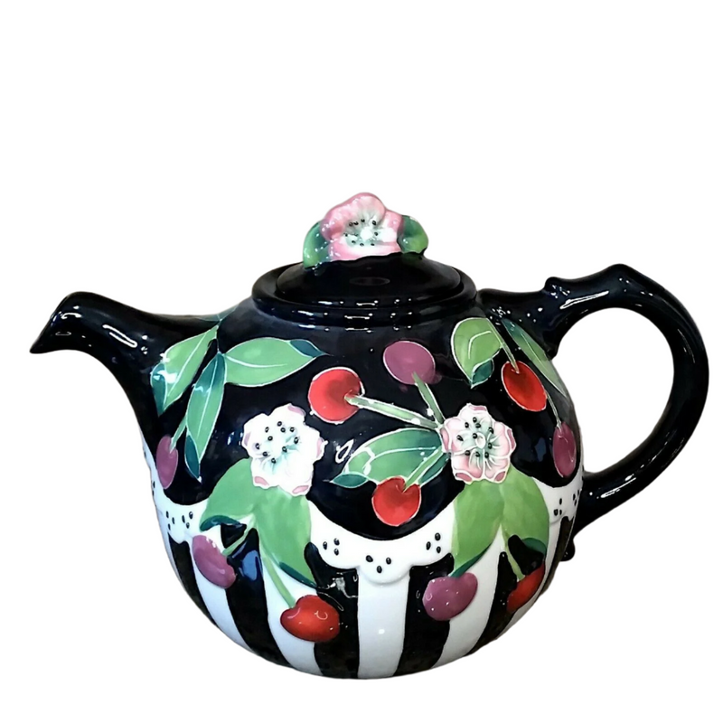 Load image into Gallery viewer, Cherry Floral Teapot Collectible Ceramics Tea PoT Flower by Blue Sky Goldminc
