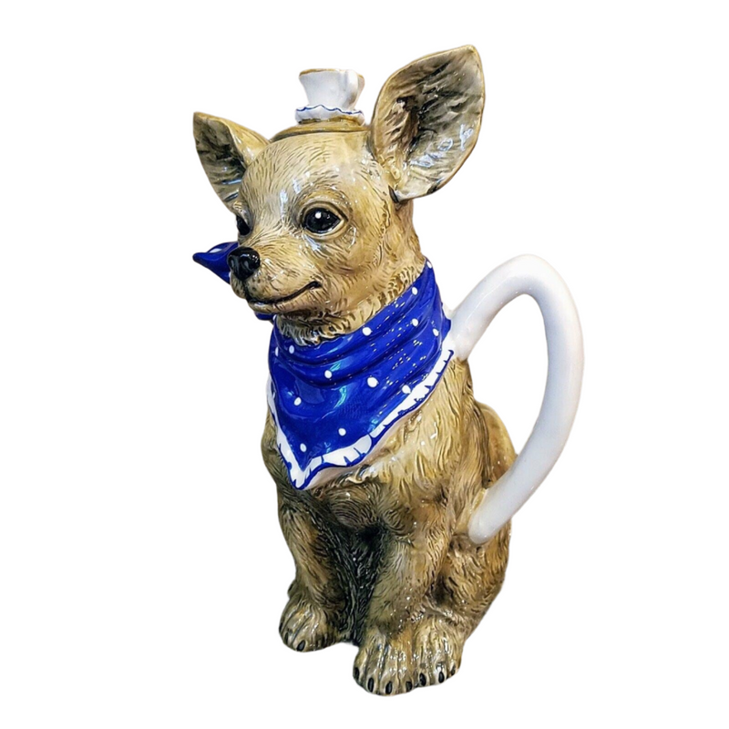 Load image into Gallery viewer, Tea with Diddy Teapot Chihuahua Dog Ceramics Tea Pot Blue Sky Heather Goldminc
