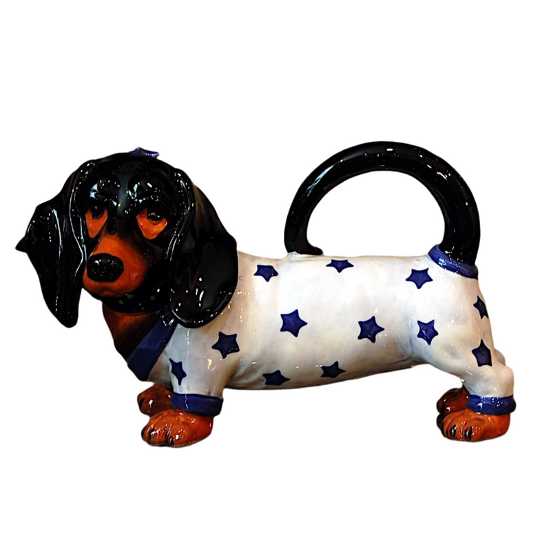 Load image into Gallery viewer, Willie Dachshund Dog Teapot Animal Ceramics Tea Pot Decor Blue Sky Corneille
