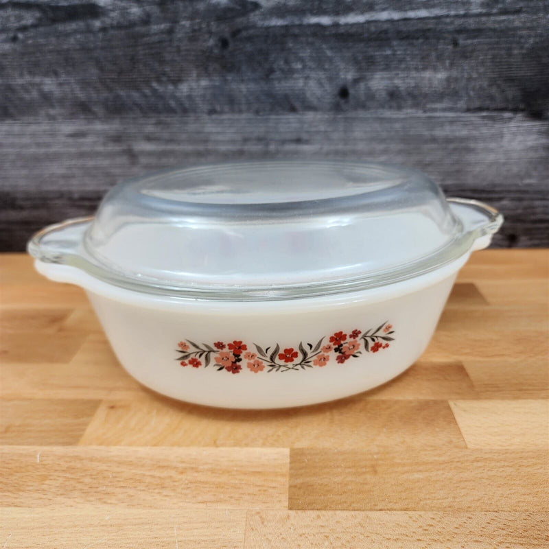 Load image into Gallery viewer, Fire King Casserole Baking Pan Milk White Glass Floral Design with Lid 2qt
