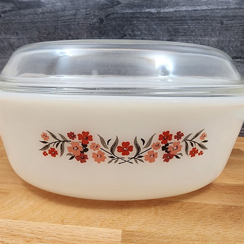 Load image into Gallery viewer, Fire King Casserole Baking Pan Milk White Glass Floral Design with Lid 2qt
