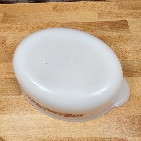 Fire King Casserole Baking Pan Milk White Glass Floral Design with Lid 2qt