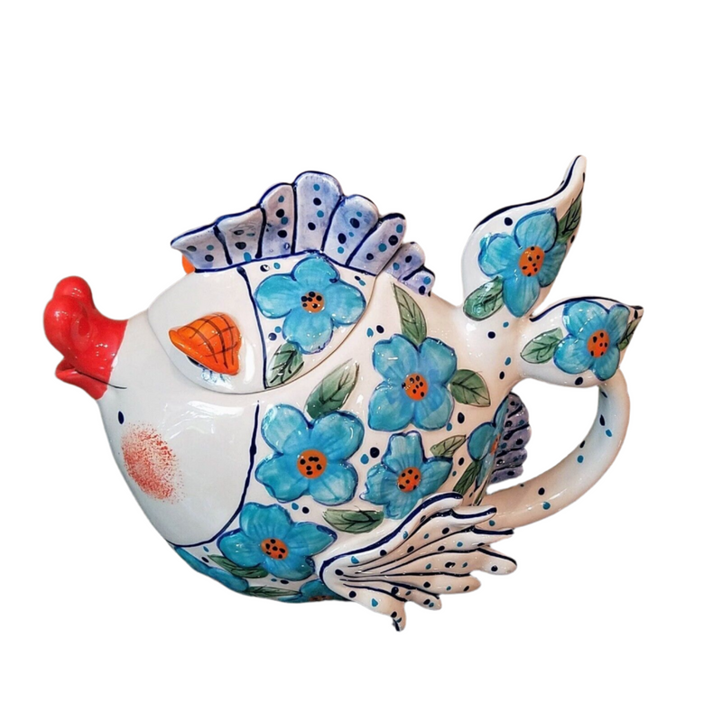 Load image into Gallery viewer, Flower Fish Teapot Ceramics Tea Pot Animal Tea Pot Decor Blue Sky Diane Artware
