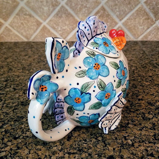 Flower Fish Teapot Ceramics Tea Pot Animal Tea Pot Decor Blue Sky Diane Artware