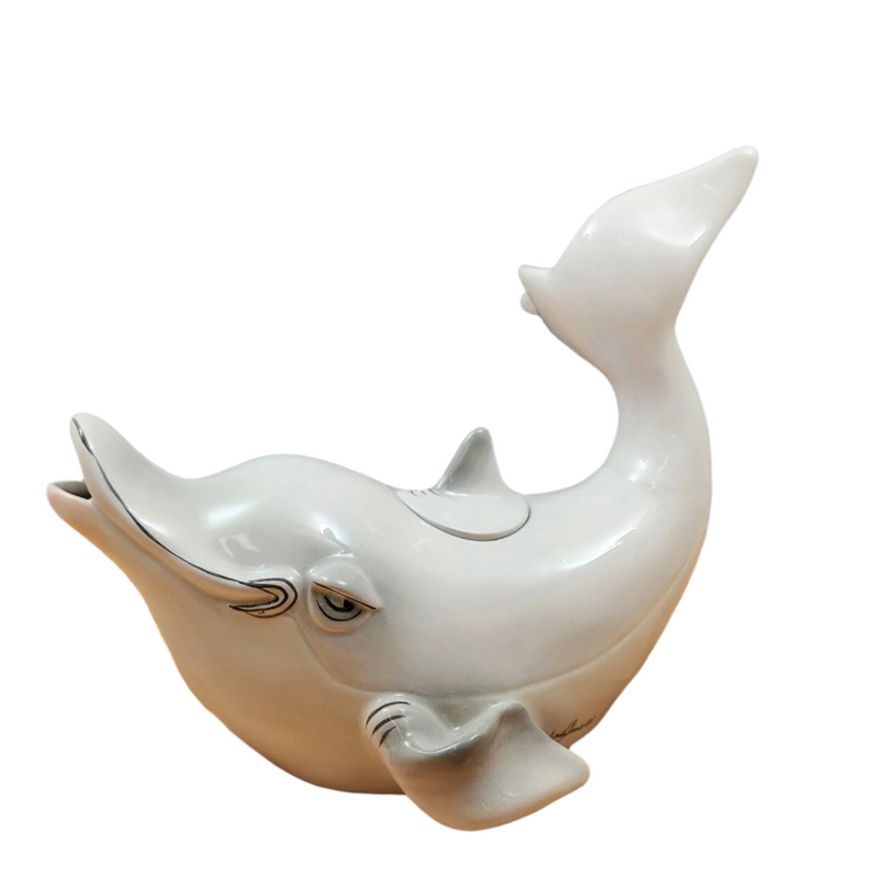 Load image into Gallery viewer, Gray Dolphin Teapot Ceramics Animal Tea Pot by Blue Sky and Lynda Corneille
