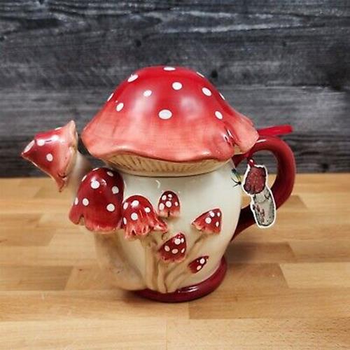 Mushroom Teapot by Blue Sky Heather Goldminc Ceramics Floral Decor Tea Pot