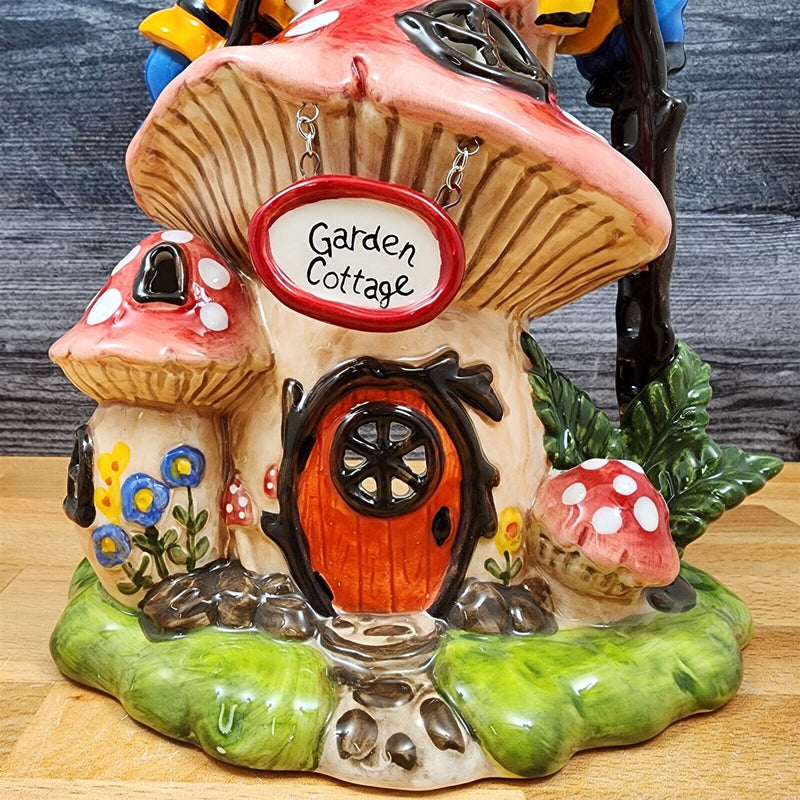 Load image into Gallery viewer, Sanctuary Garden Candle House Tea Light Gnome Mushroom Cottage Goldminc Blue Sky
