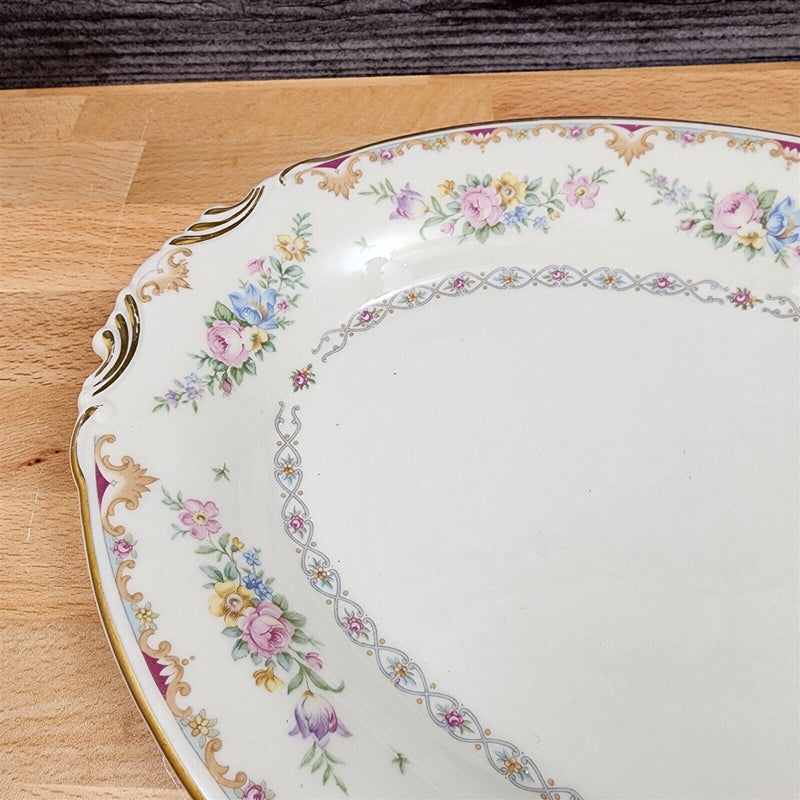 Load image into Gallery viewer, Marlene by Syracuse Oval Serving Platter 12&quot; Floral Sprays Maroon &amp; Blue Border
