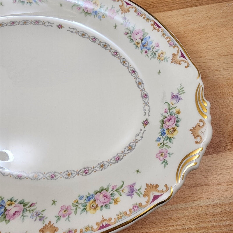 Load image into Gallery viewer, Marlene by Syracuse 14&quot; Oval Serving Platter Floral Sprays Maroon &amp; Blue Border
