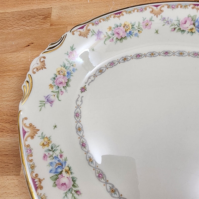 Load image into Gallery viewer, Marlene by Syracuse 14&quot; Oval Serving Platter Floral Sprays Maroon &amp; Blue Border
