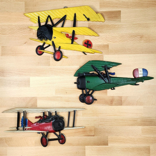 3 Vintage Airplane Wall Hanging Cast Metal Ww1 Bi-Planes Made Usa 1970 Homco