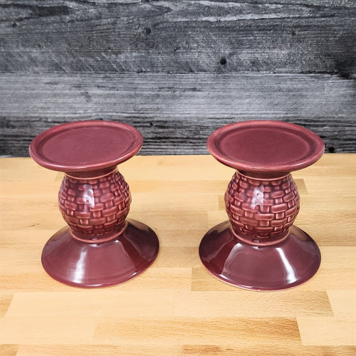 Longaberger Pedestal Candleholders Woven Tradition Paprika Set of 2 Pillar 5